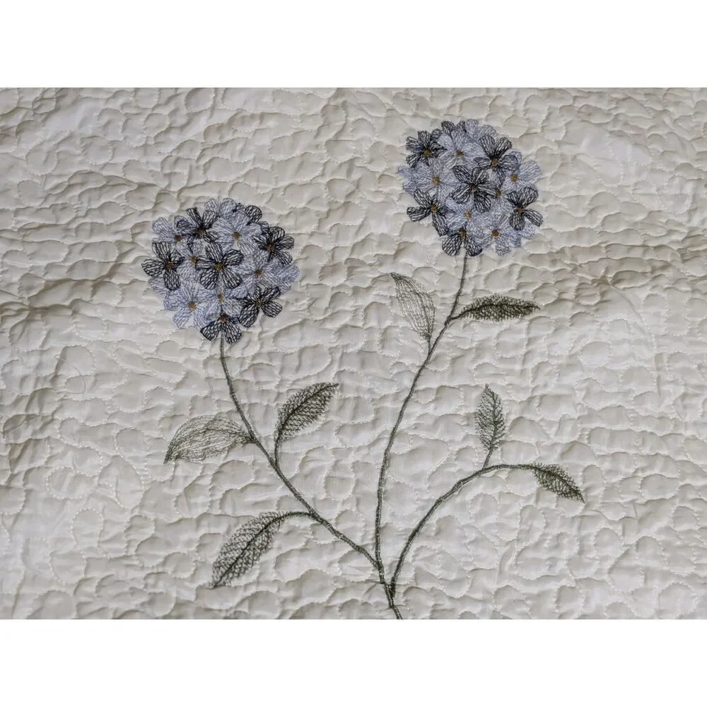 Vintage Quilted Hydrangea Pillow Sham Set of 2 Embroidered Cottagecore Bedding